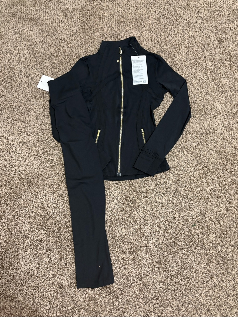 lululemon athletica Black Zip Jacket and Matching Leggings with Gold Accents